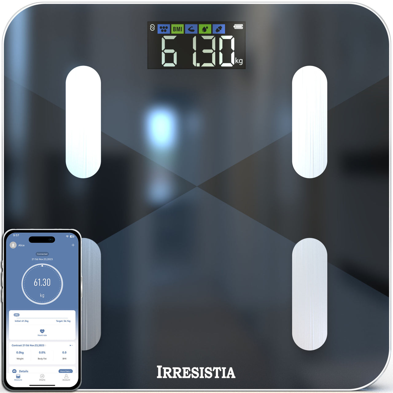 Smart Body Composition Scale with 6 On-Screen Indicators & 14 Metrics - GBEVA28i - Black