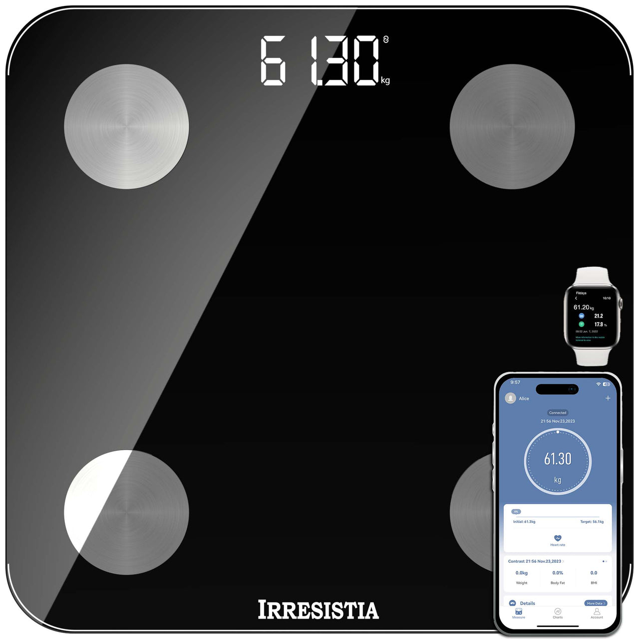 Smart Body Composition Scale with 3 On-Screen Indicators & 20 Metrics - BE28i - Black