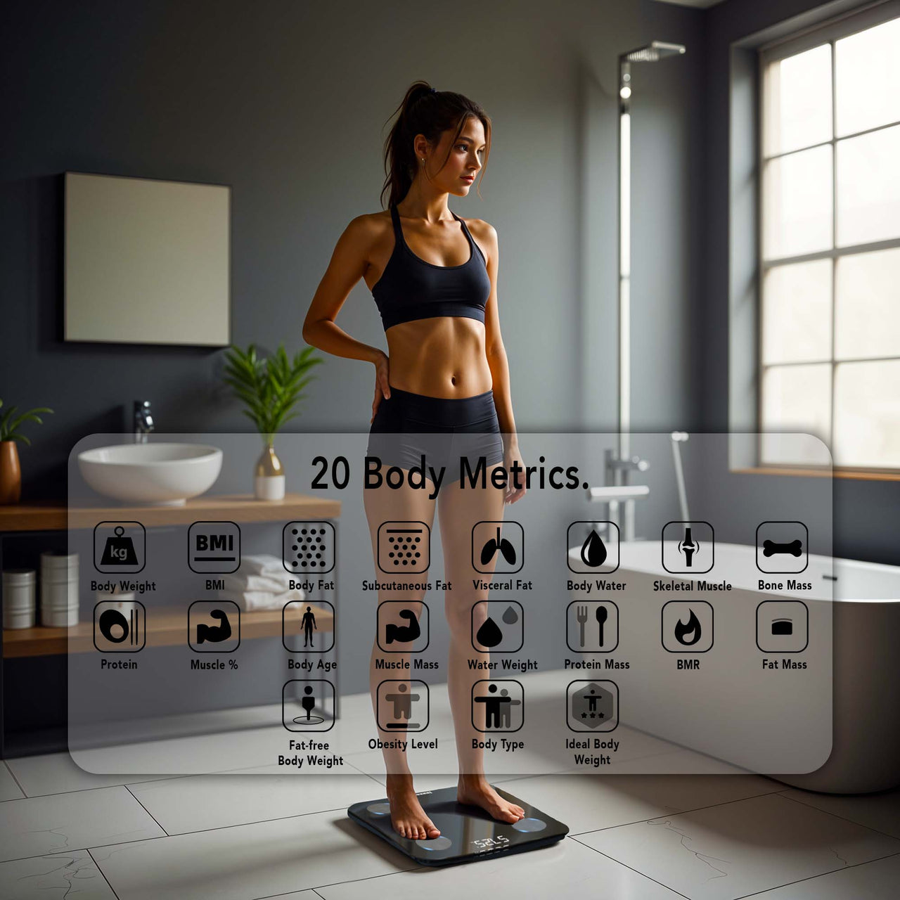Smart Body Composition Scale with 3 On-Screen Indicators & 20 Metrics - BE28i - Black