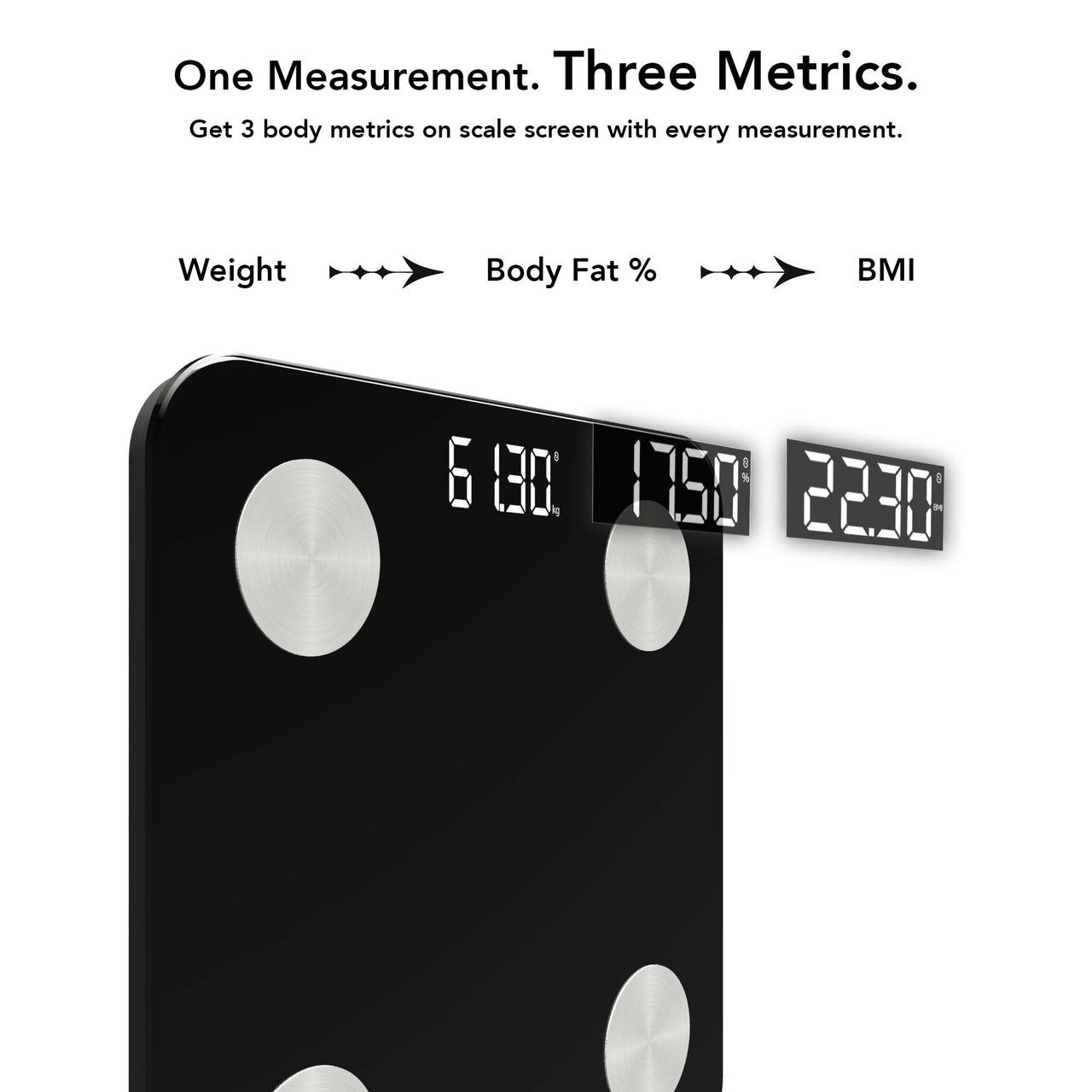 Smart Body Composition Scale with 3 On-Screen Indicators & 20 Metrics - BE28i - Black