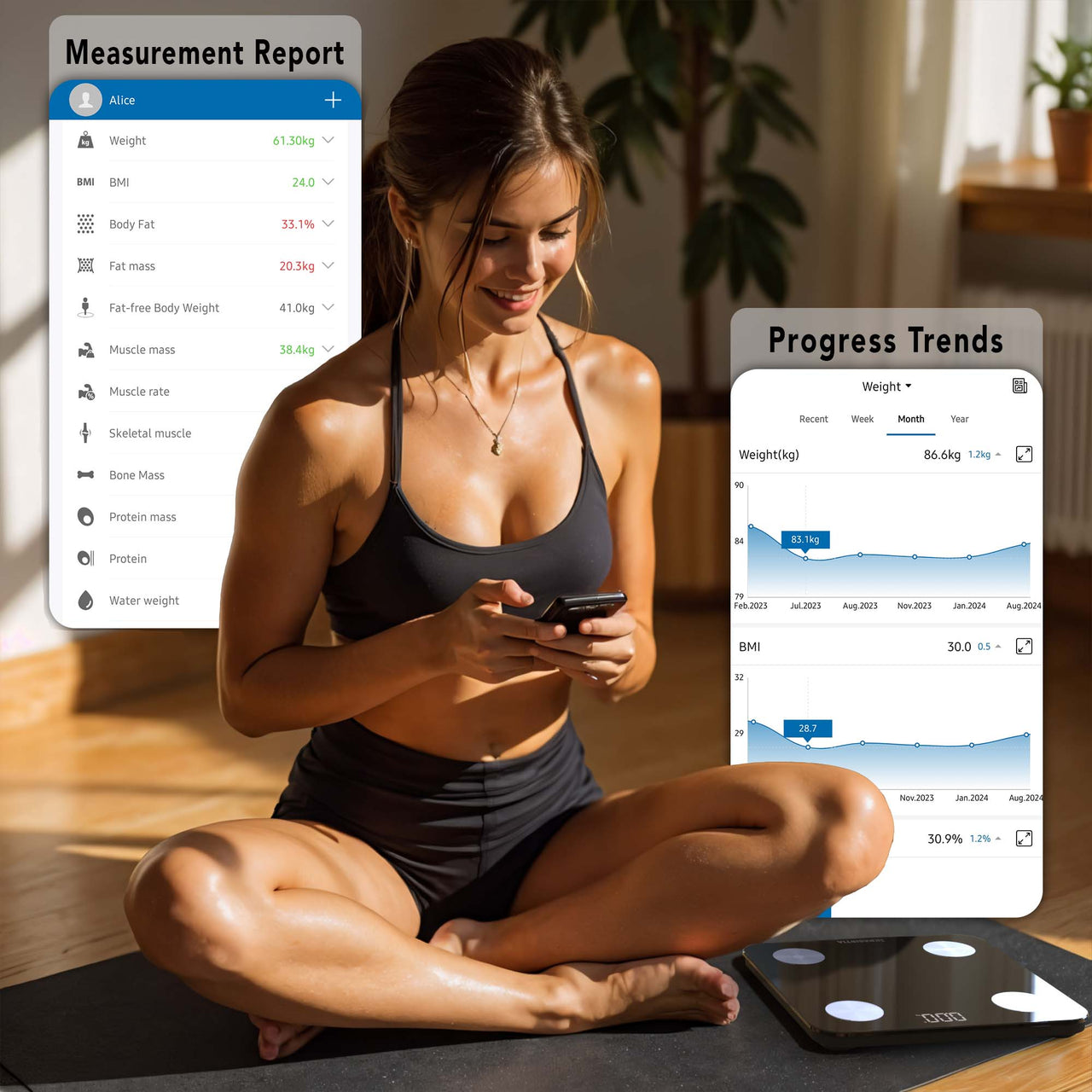 Smart Body Composition Scale with 3 On-Screen Indicators & 20 Metrics - BE28i - Black