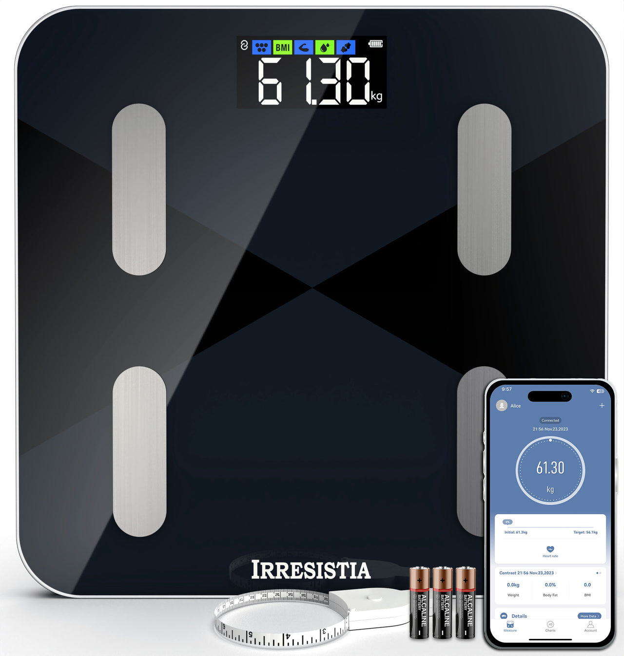Smart Body Composition Scale with 6 On-Screen Indicators & 20 Metrics - GBEVA28i - Black