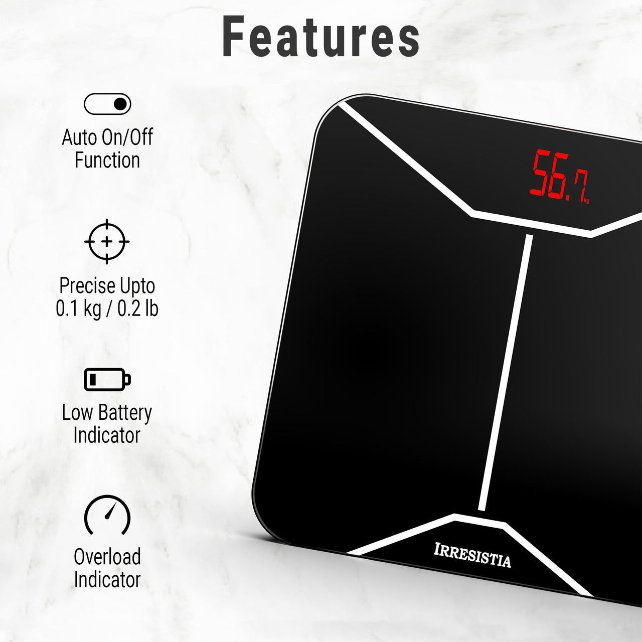 IRRESISTIA Digital Bathroom scales for body weight with multi functions and features BW26i