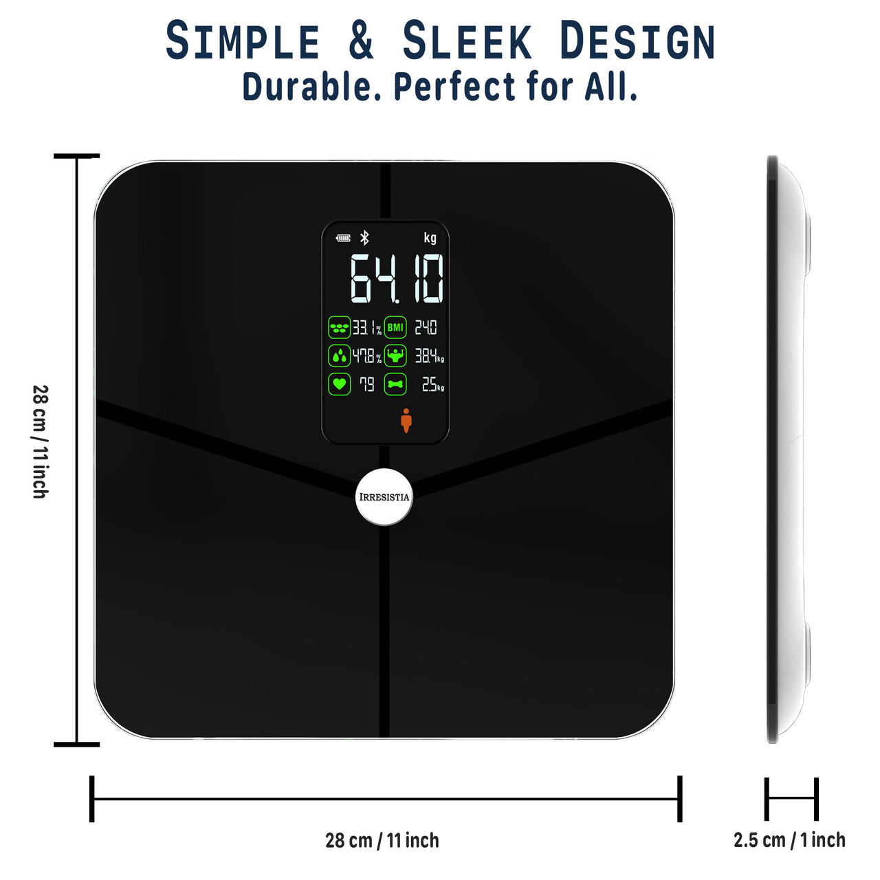 IRRESISTIA Smart Bluetooth Scales for Body Weight with Large 28cmx28cm Platform BTVA28i