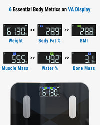 Smart Body Composition Scale with 6 On-Screen Indicators & 20 Metrics - GBEVA28i - Black